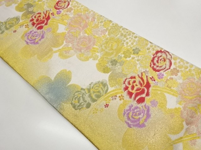 JAPANESE KIMONO / FUKURO OBI / WOVEN ROSE & SAKURA